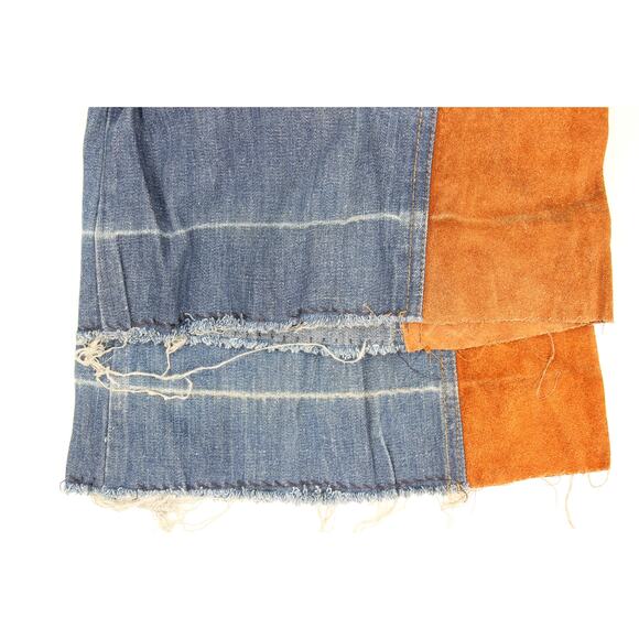 70s Vintage Hippie Bell Bottom Festival Boho Denim & Suede Leather Jeans 24 - Picture 6 of 6